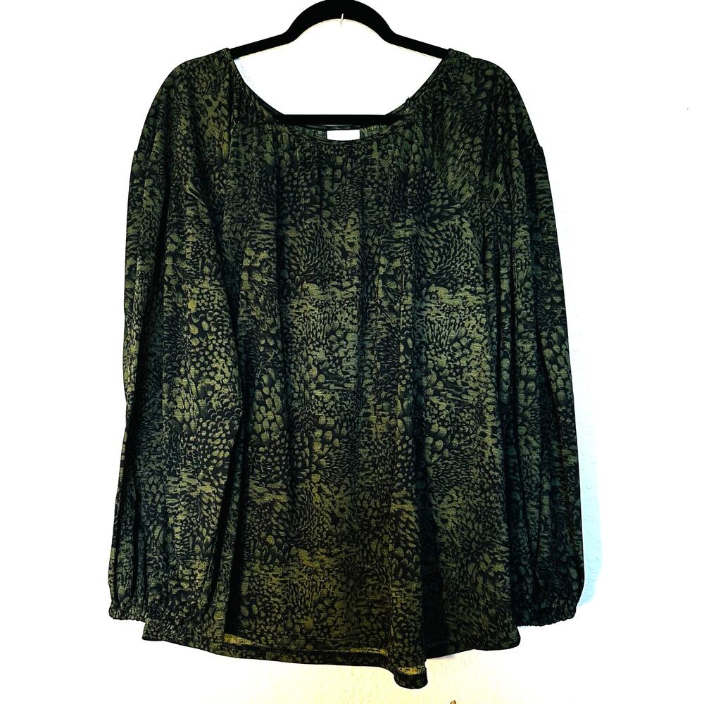 Ava & Viv Dark Green/Black Blouse 1X